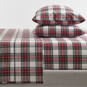 Pottery Barn Stewart Plaid Organic Percale King Sheet Set